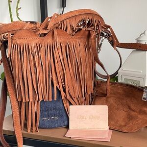Miu Miu Tan Fringe Shoulder Bag